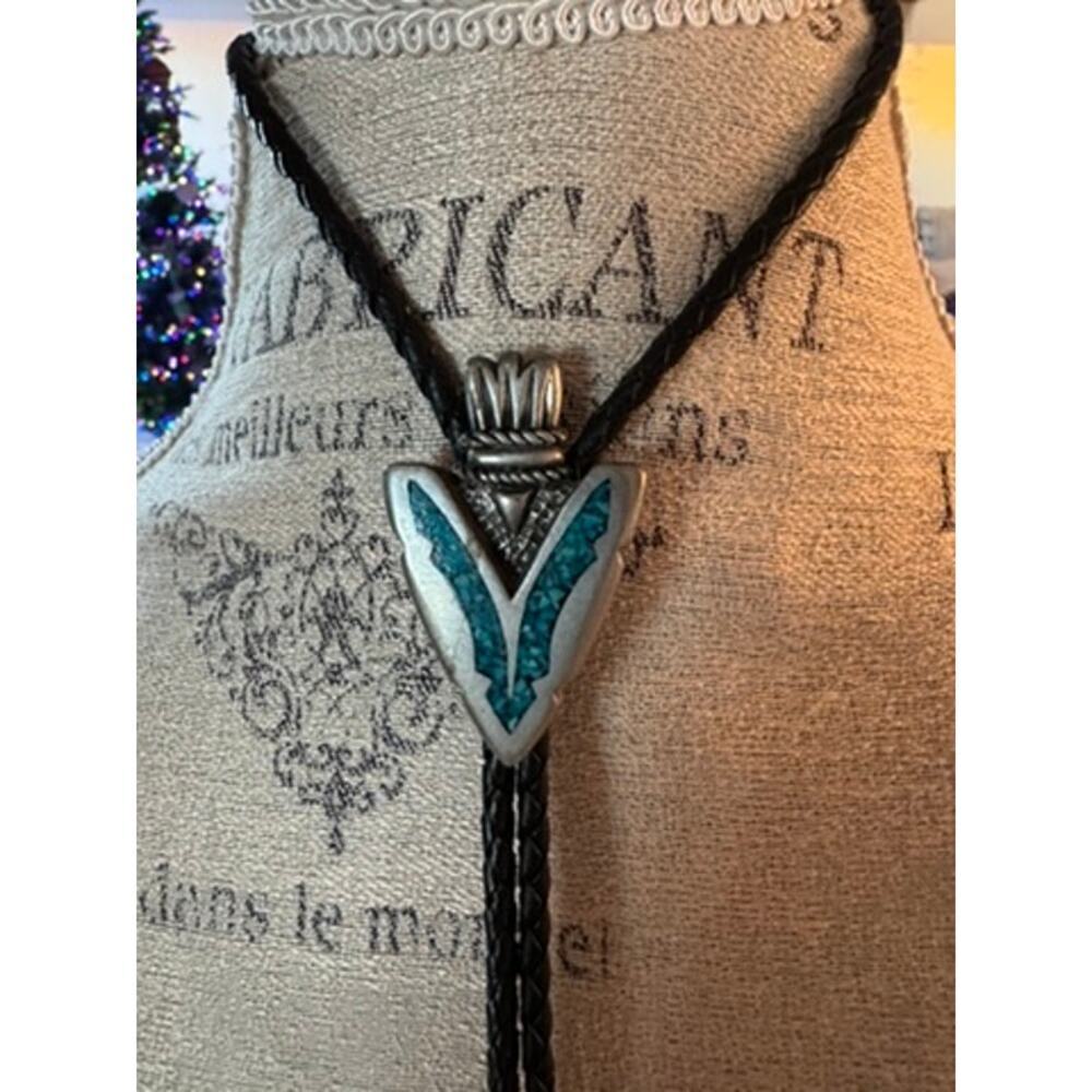 Vintage Sterling Silver‎ Turquoise Arrowhead Bolo Tie
